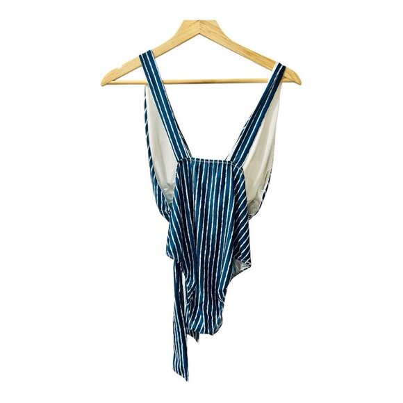 Hayden Los Angeles Bathing Suit Vertical Blue White Stripes Deep V Plus Size 3XL - Picture 6 of 10